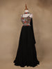 Black Floral Embroidered Satin Lehenga - Diadem
