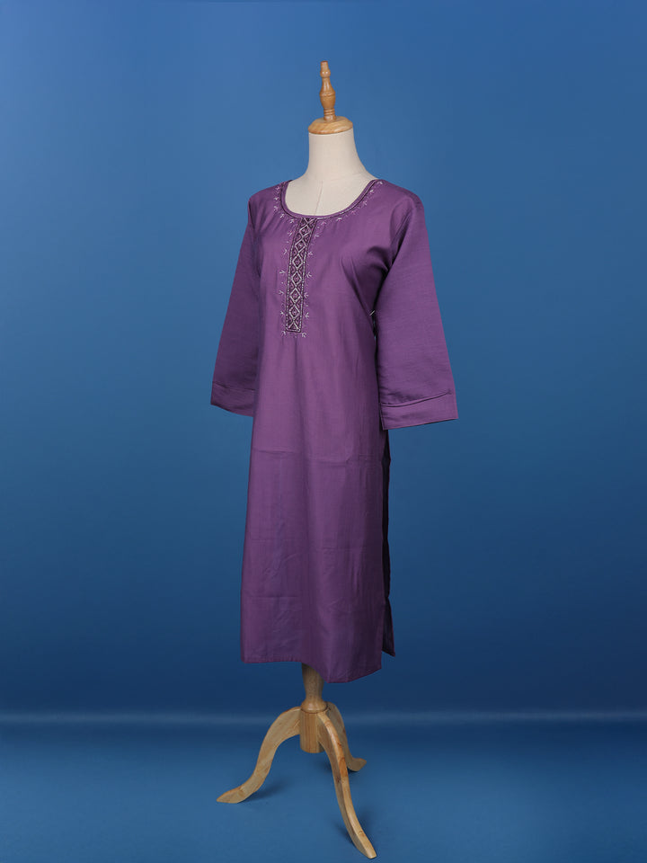 Purple Solid Casual Cotton Kurti - Diadem