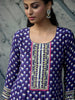 Navy Blue Floral Printed Synthetic Salwar Suit - Diadem
