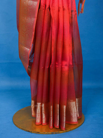 Red Striped Pattern Tissue Organza Saree - Diadem