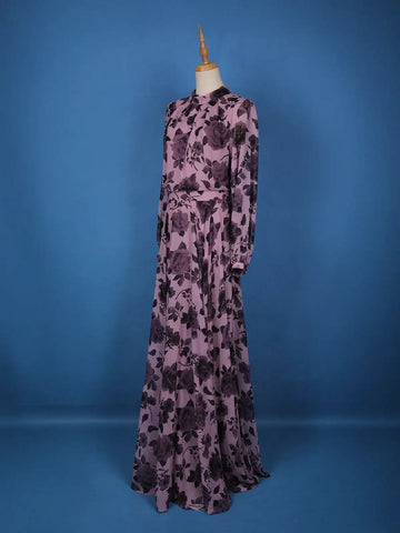 Purple Floral Design Chiffon Partywear Gown - Diadem