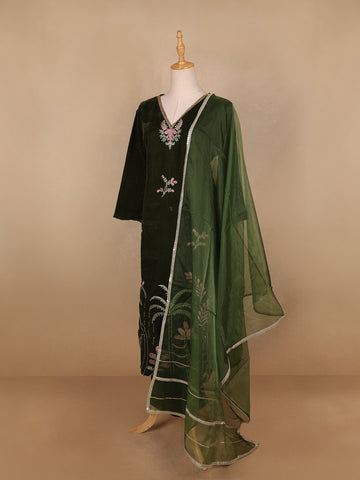 Green Floral Designed Velvet Co Ord Salwar Suit - Diadem