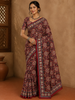 Burgundy Ajrakh Printed Design Cotton Casual Wear Saree