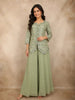 Sage Green Floral Embroidered Georgette Peplum Palazzo Suit with Choker Dupatta