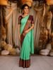Aqua Green Peacock Butta Zari Woven Design Pure Kanchipuram Silk Saree with Contrast Varisai Pattu Border