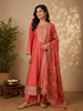Crimson Red Floral Print Sequins Embellishment Semi Silk Salwar Suit