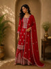 Crimson Red Floral Zari Embroidered Design Georgette Palazzo Suit with Dupatta