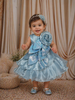 Powder Blue Sequins Embroidered Design Organza Kids Party Frock With 3D Floral Appliqué