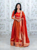 Rust Orange Floral Embroidery Tissue Silk  Partywear Gown