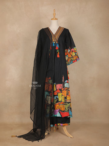 Black Abstract Printed Cotton Salwar Suit - Diadem