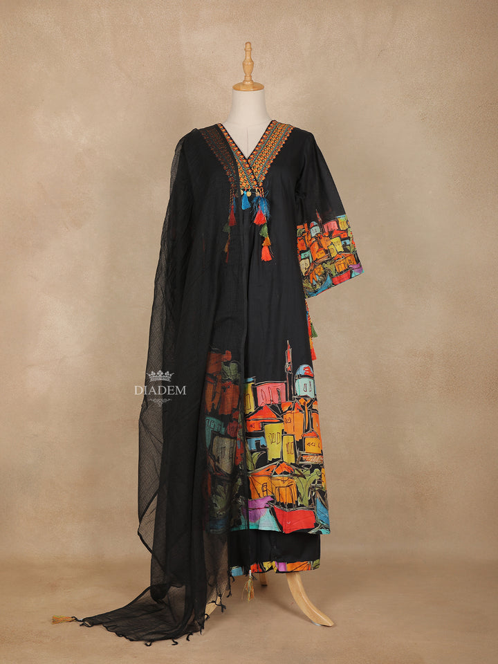 Black Abstract Printed Cotton Salwar Suit - Diadem