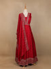 Dark Pink Floral Embroidery Raw Silk Gown