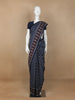 Navy Blue Floral Design Cotton Saree - Diadem