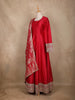 Red Panel Semi Silk Anarkali Full Sleeve Gown