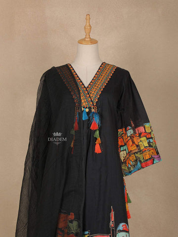 Black Abstract Printed Cotton Salwar Suit - Diadem