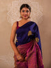 Navy Blue Floral Designed Pure Kanchipuram Silk Saree