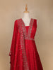 Dark Pink Floral Embroidery Raw Silk Gown