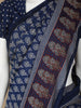 Navy Blue Floral Design Cotton Saree - Diadem