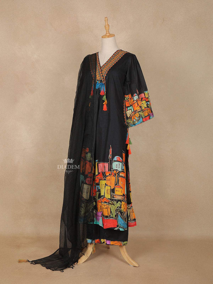 Black Abstract Printed Cotton Salwar Suit - Diadem