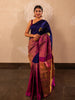 Navy Blue Floral Designed Pure Kanchipuram Silk Saree