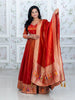 Rust Orange Floral Embroidery Tissue Silk  Partywear Gown