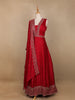 Dark Pink Floral Embroidery Raw Silk Gown