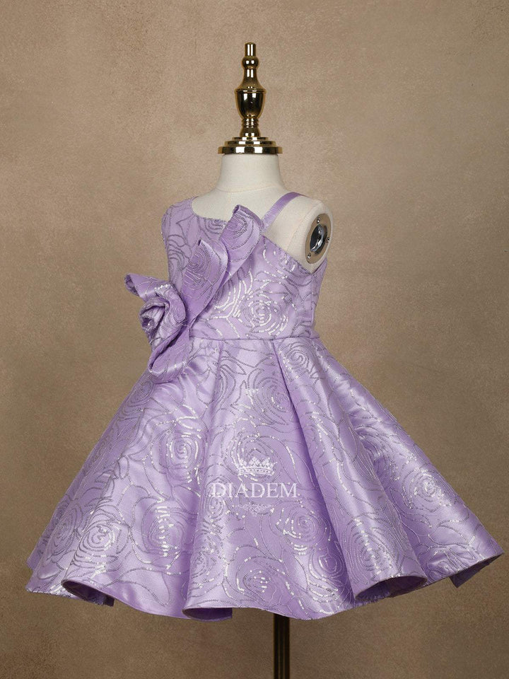 Lavender 3D Floral Designed Party Wear Gown for Girls - Diadem