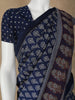 Navy Blue Floral Design Cotton Saree - Diadem
