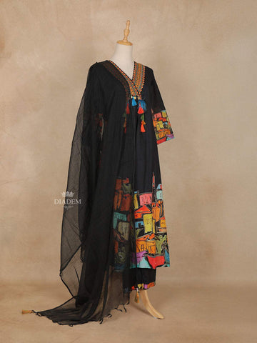 Black Abstract Printed Cotton Salwar Suit - Diadem