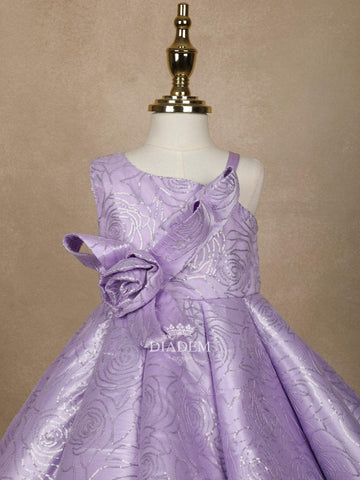 Lavender 3D Floral Designed Party Wear Gown for Girls - Diadem