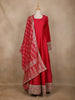 Red Panel Semi Silk Anarkali Full Sleeve Gown