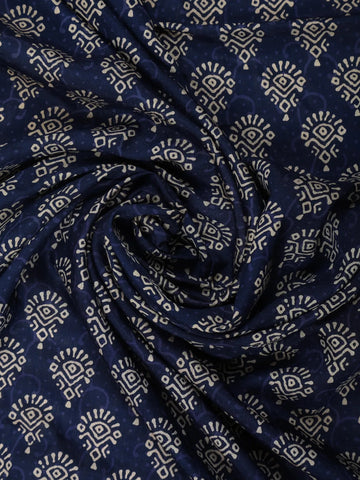 Navy Blue Floral Design Cotton Saree - Diadem