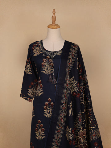 Black Floral Designed Cotton Salwar Suit - Diadem