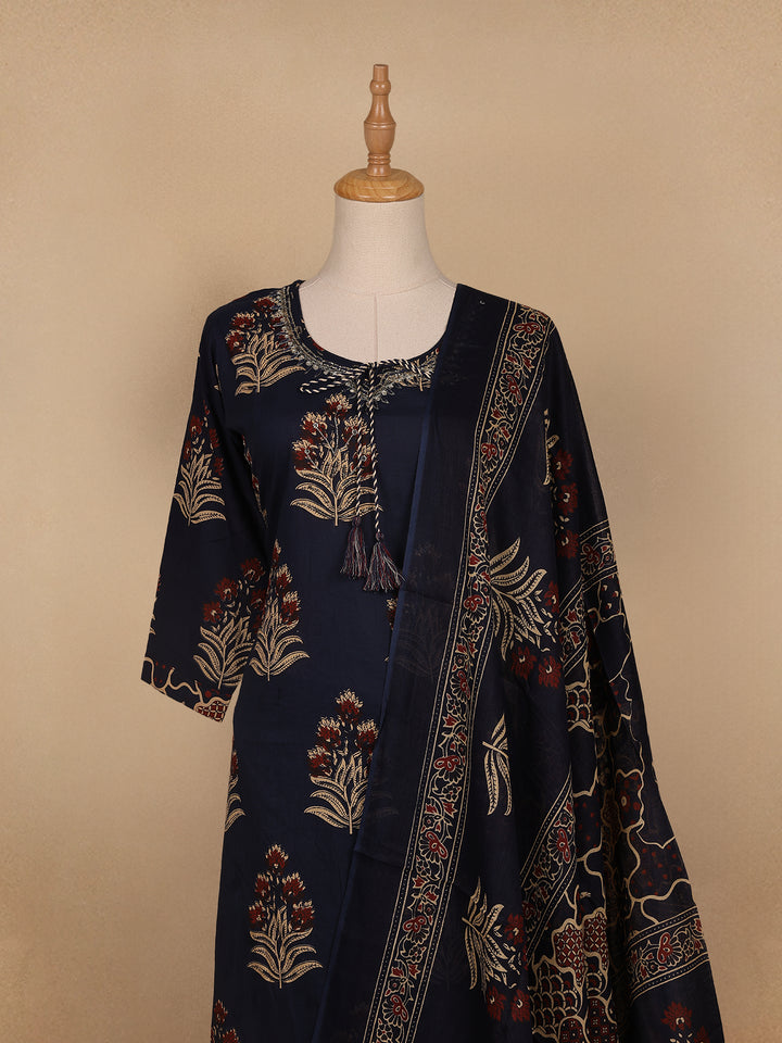 Black Floral Designed Cotton Salwar Suit - Diadem