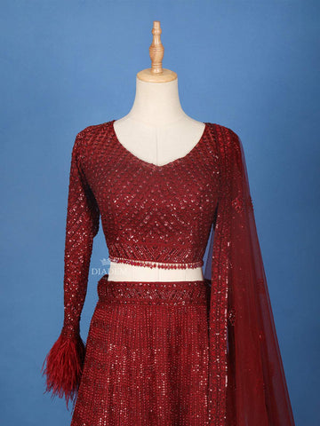 Dark Red Sangeet Lehenga with Sequin Designs - Diadem