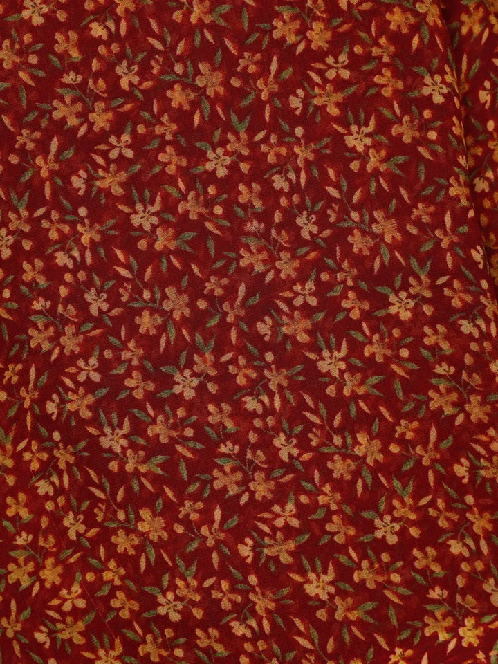 Maroon Floral Printed Georgette Saree With Matching Blouse - Diadem