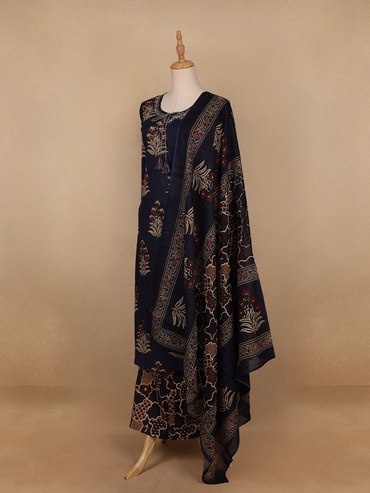 Black Floral Designed Cotton Salwar Suit - Diadem
