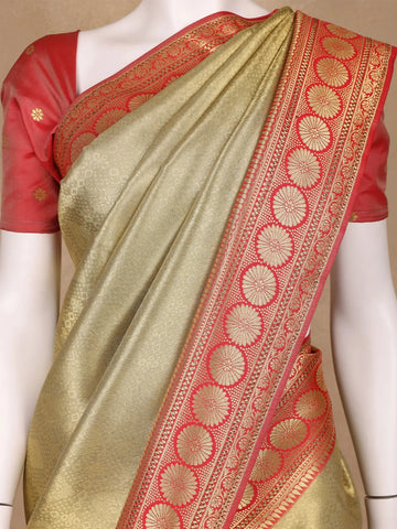Gold Floral Designed Fancy Banarasi Silk Saree - Diadem