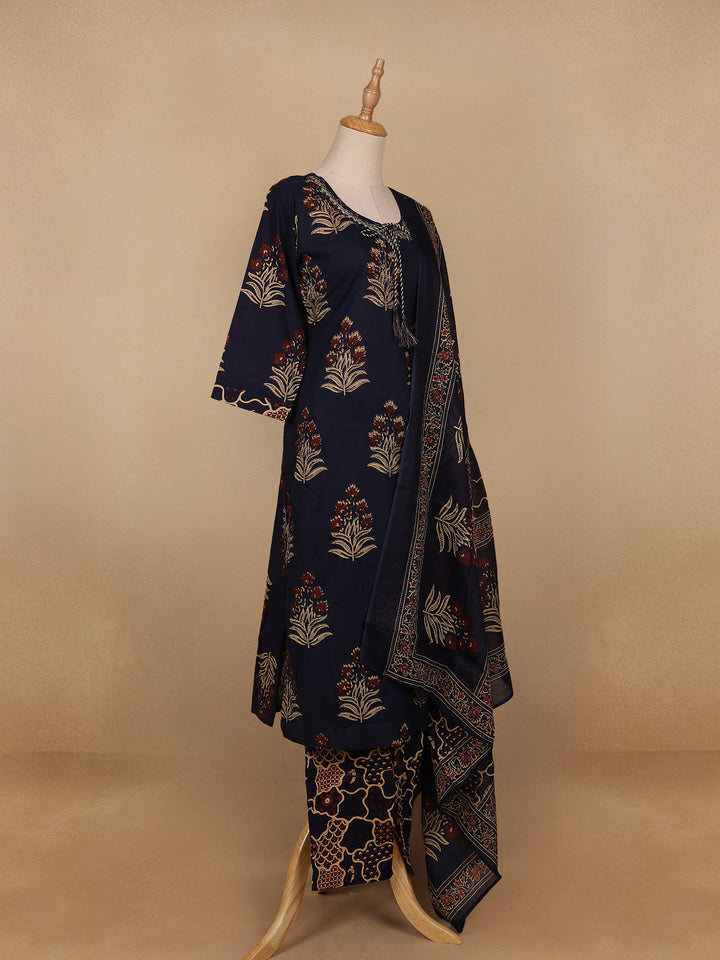 Black Floral Designed Cotton Salwar Suit - Diadem