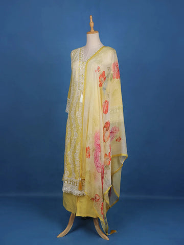 Yellow Floral Embroidery Cotton Salwar Suit - Diadem