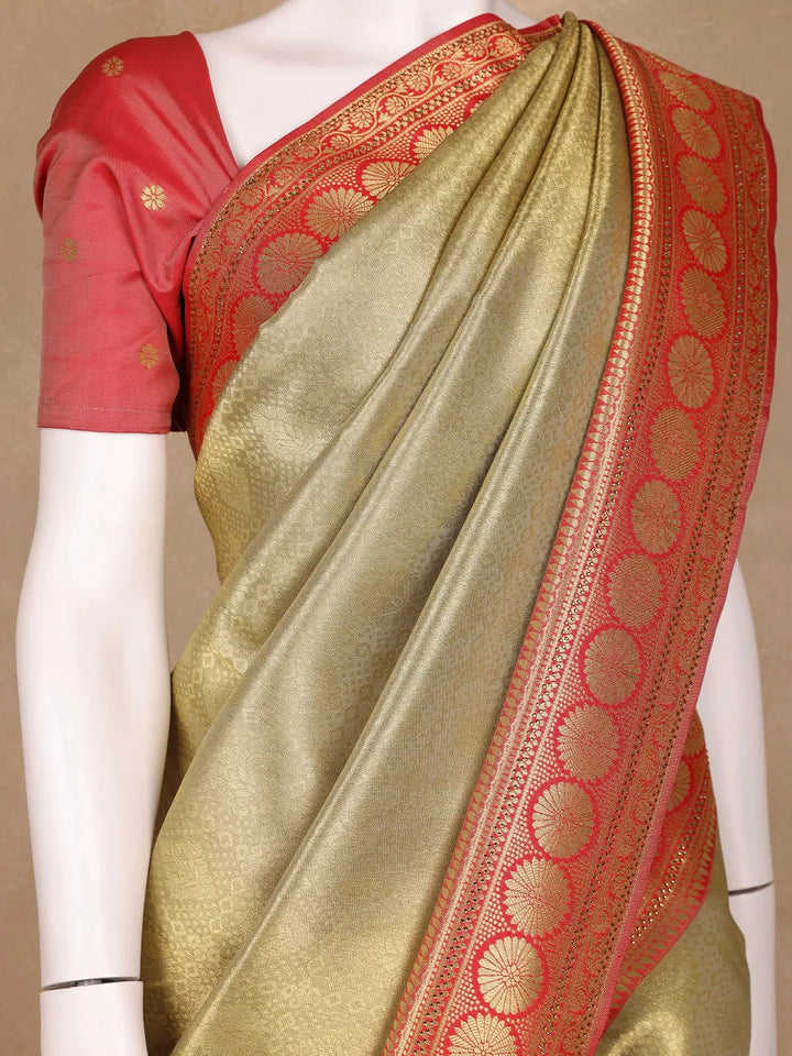 Gold Floral Designed Fancy Banarasi Silk Saree - Diadem