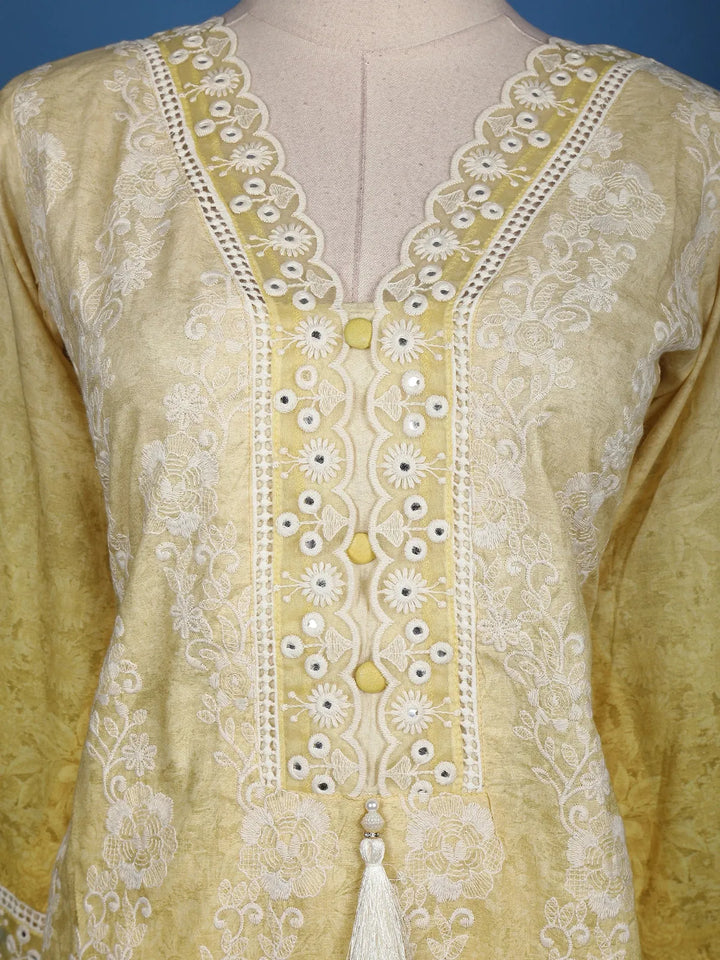 Yellow Floral Embroidery Cotton Salwar Suit - Diadem