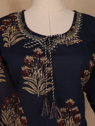 Black Floral Designed Cotton Salwar Suit - Diadem