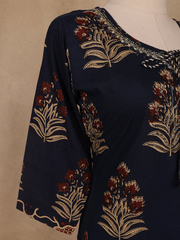 Black Floral Designed Cotton Salwar Suit - Diadem