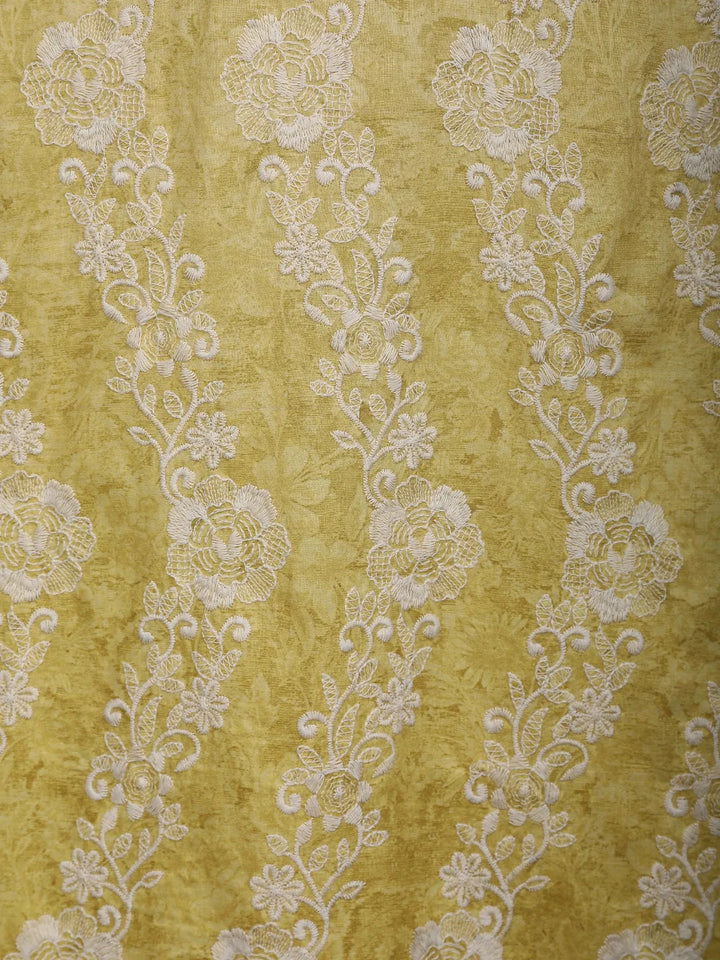 Yellow Floral Embroidery Cotton Salwar Suit - Diadem