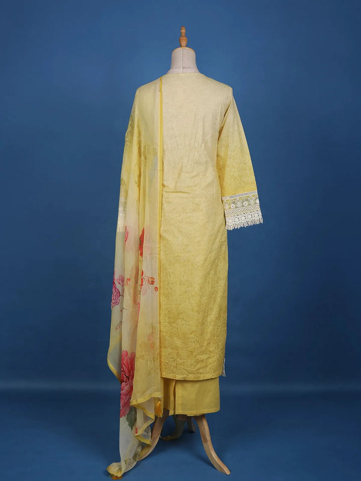 Yellow Floral Embroidery Cotton Salwar Suit - Diadem