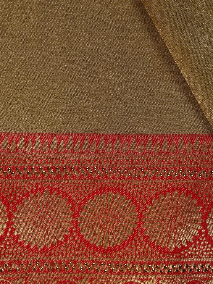 Gold Floral Designed Fancy Banarasi Silk Saree - Diadem