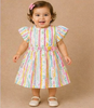 White Cotton Frock Adorned with Colorful Geometric Patterns for Girls