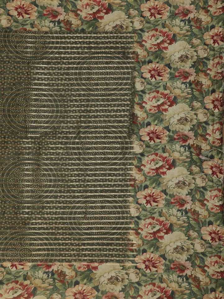 Grey Semi Tussar Silk Floral Prints Saree - Diadem