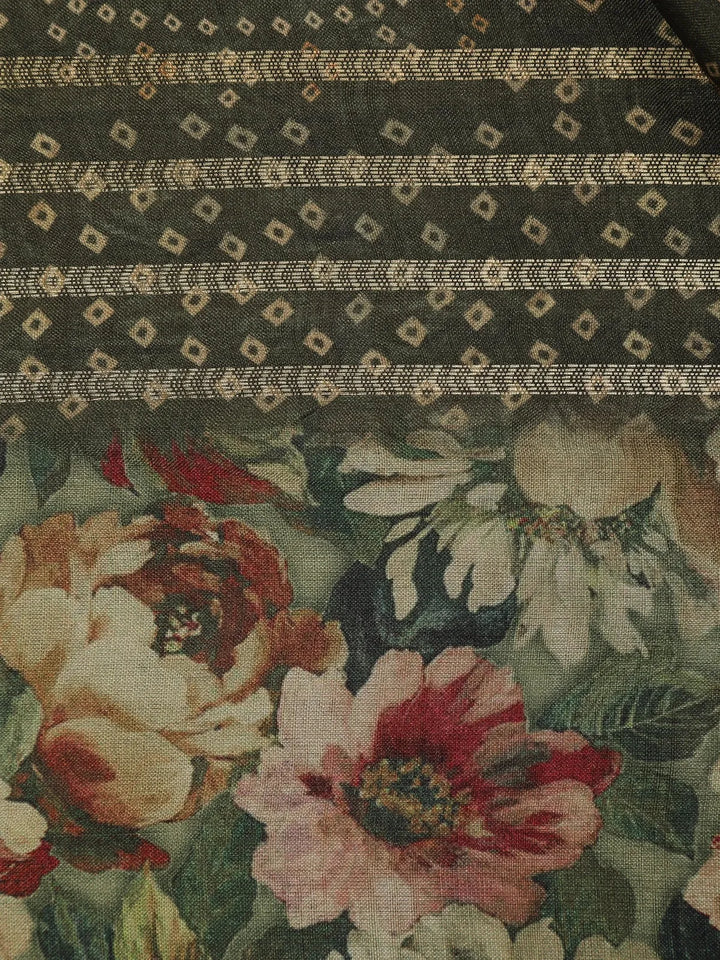 Grey Semi Tussar Silk Floral Prints Saree - Diadem